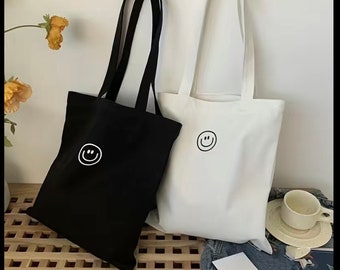 Smiley Face Tote Bag: Black or White Book Bag