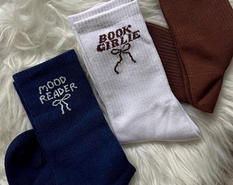 Mood Reader Socks: Navy Blue Bookish Crew Socks