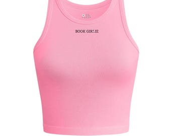 Pink Book Girlie Tank Top: Ribbed Cropped Booktok Shirt