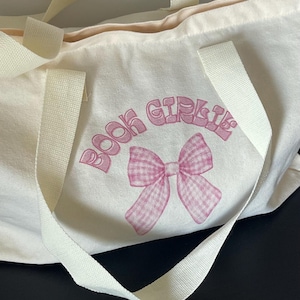 WHITE BOOK BAG | book merch | bookish items gifts for her | book clothing | book accessory | reading | girlie | socks | book boxes