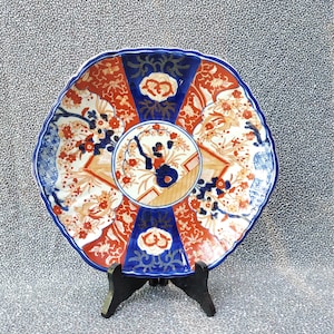 Antique Chinese Imari Charger Hexagonal  Imari Scalloped Edge Charger Signed Hand Painted Plate