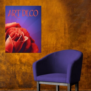Art Deco Flower Poster Vintage Rose Decor Large Flower Art Vintage Antique Wall Art Print Classic Art Deco Rose Flower Art Gift Vintage Red