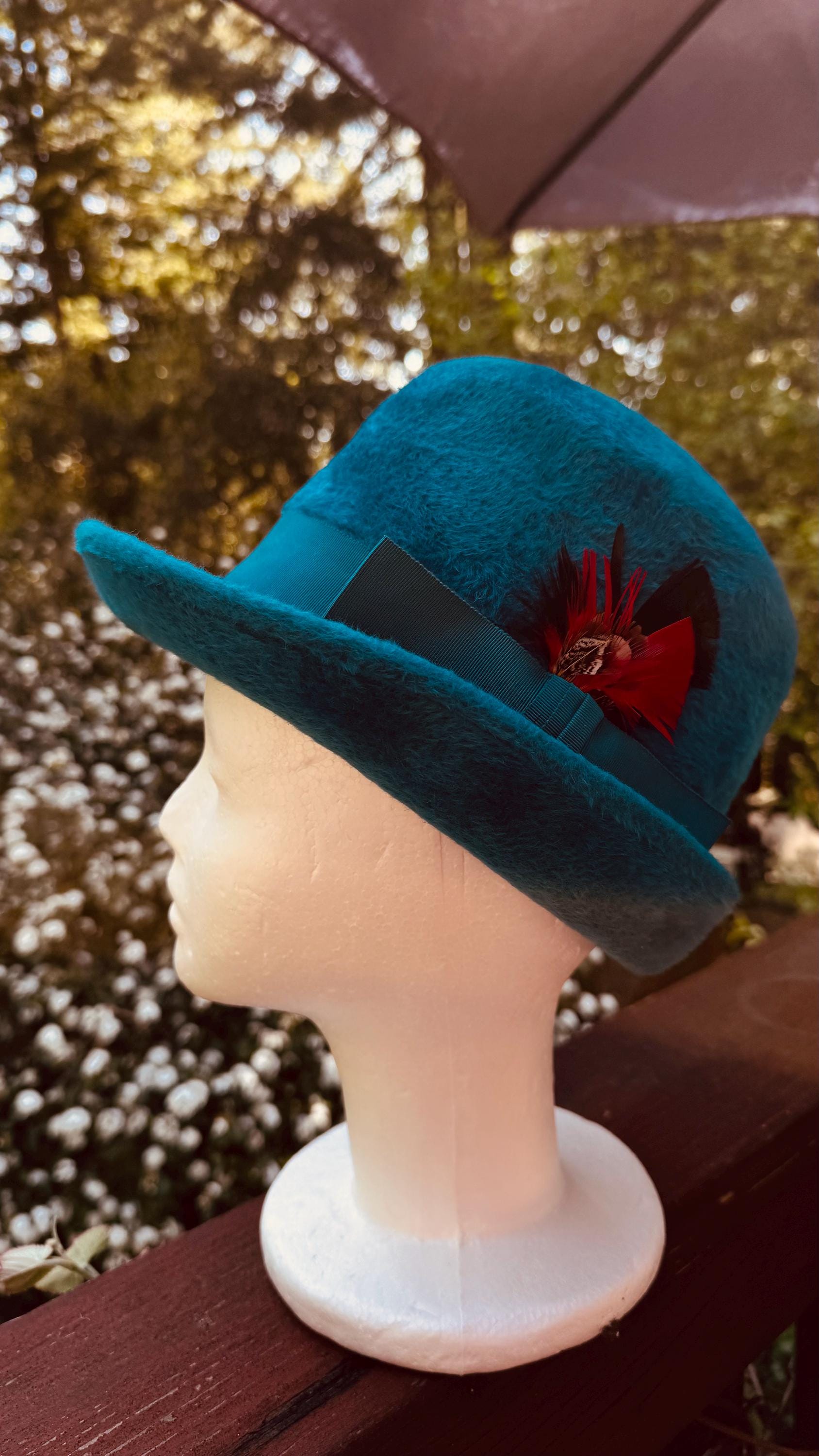 Vintage Teal Hat 60s - Etsy display picture 3