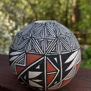 Acoma Pueblo Seed Jar, Polychrome Pottery by A. Shroulote