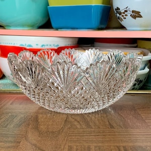Beautiful Vintage Cut Crystal 8" Bowl English Hobnail Style Pattern with Scalloped Edge | Winter Decor Leaded Crystal