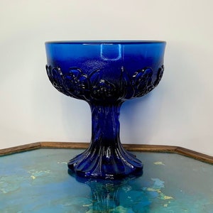 Vintage Imperial Glass Ohio Flower Fair Cobalt Blue Sherbet or Champagne Glass 4.75" Tall Tealight Candle Holder Cheese Dish