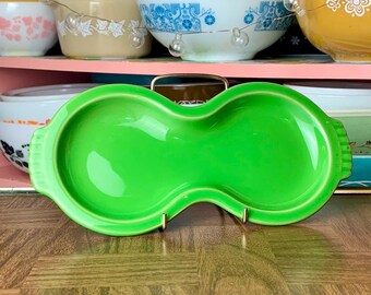 Green (Shamrock?) Ceramic Fiestaware Figure 8 Shaped Cream and Sugar Replacement Tray | Homer Laughlin Under Plate Lead Free Made in USA