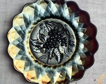 Antique Imperial Amethyst Carnival Glass Heavy Grape Pattern 11" Chop Plate Circa 1910 | Marigold Iridescence Vintage Display Plates
