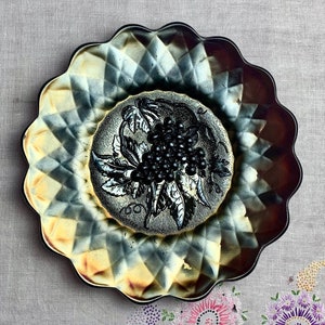 Antique Imperial Amethyst Carnival Glass Heavy Grape Pattern 11&quot; Chop Plate Circa 1910 | Marigold Iridescence Vintage Display Plates