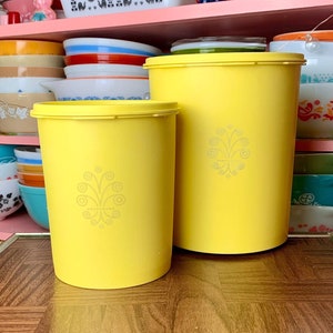 Pair of Vintage Tupperware Yellow Servalier Canisters with Lids Includes 6.5&quot; and 8&quot; Sizes | Retro Kitchenware 1970s Storage