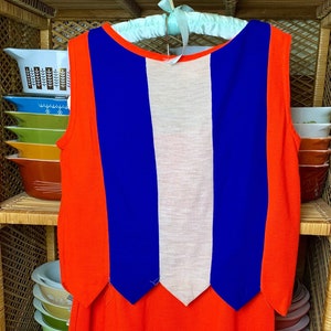 SEE DESCRIPTION Vintage Fire Islander Blue White and Orange 2 Piece Skirt and Top Set | 1960s Mod Summer Youth Fashion