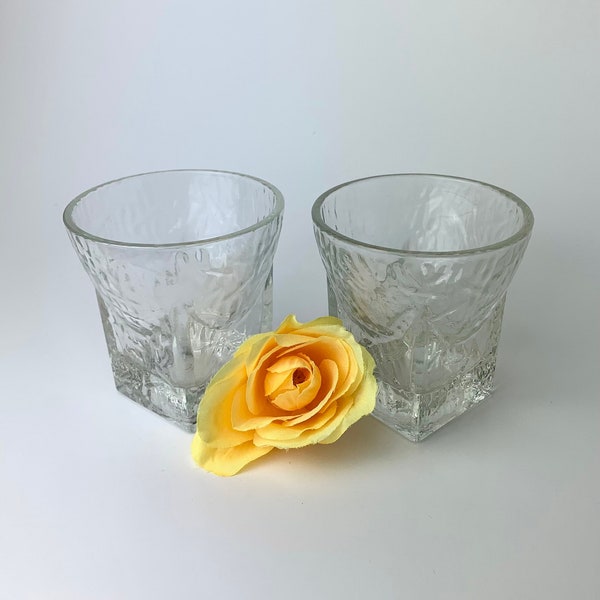 Vintage Libbey St Regis Whiskey Glasses Set of Two | Clear Glass Retro Barware Ice Cube Glasses