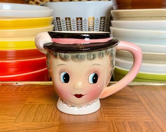 ひぐぴー Vintage PY Japan Lady Head Kitschy Ceramic Mug | Cute Retro