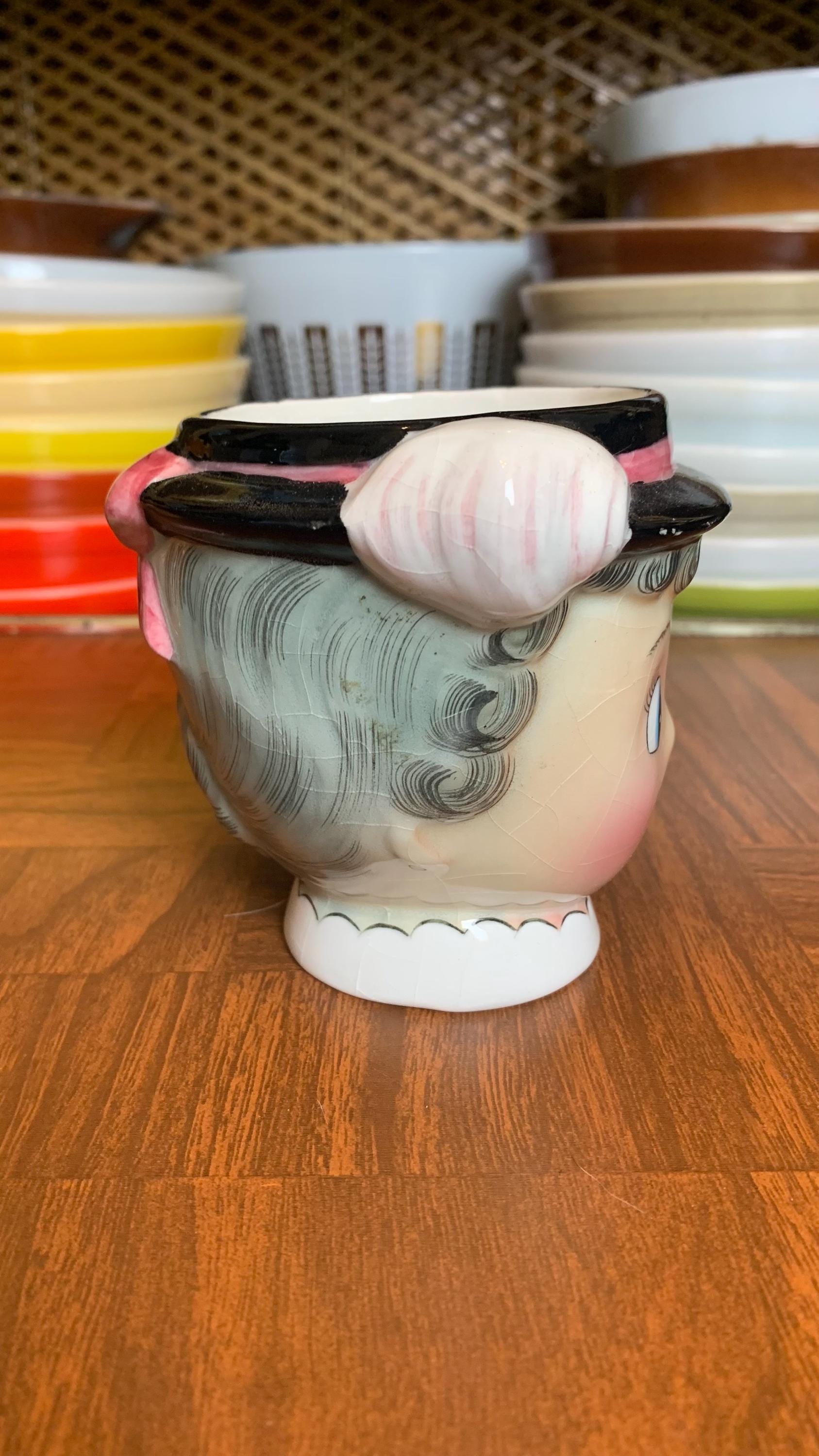 Vintage PY Japan Lady Head Kitschy Ceramic Mug | Cute Retro