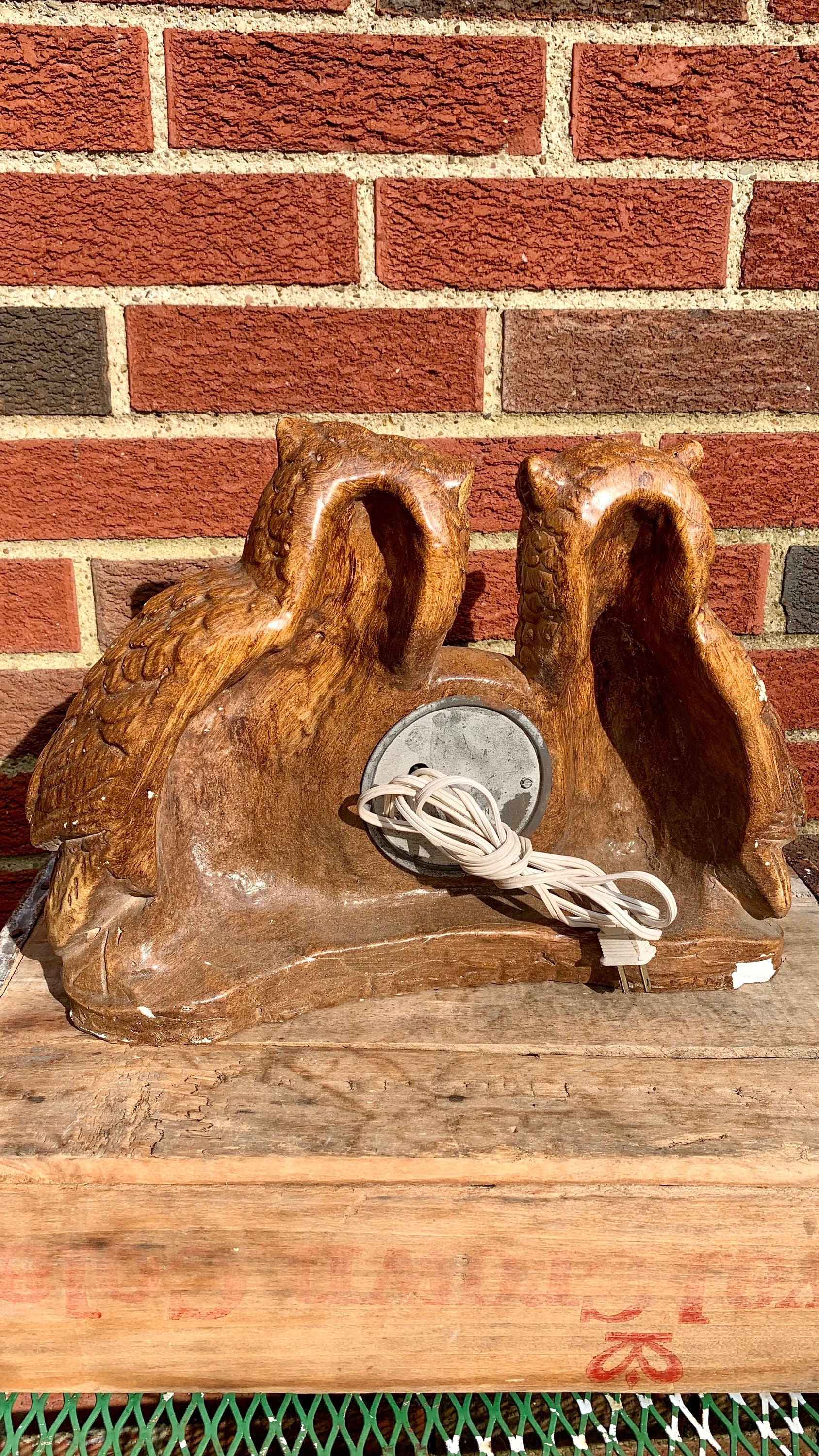 Vintage Heavy Chalkware Pair of Owls Clock Movement Made by