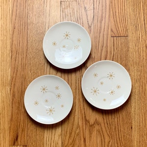 Set of 3 Vintage Royal China Ironstone Star Glow Replacement Saucer Plates 6.25&quot; | MCM Mid Century Teacup Under Plate Starburst Cute Retro