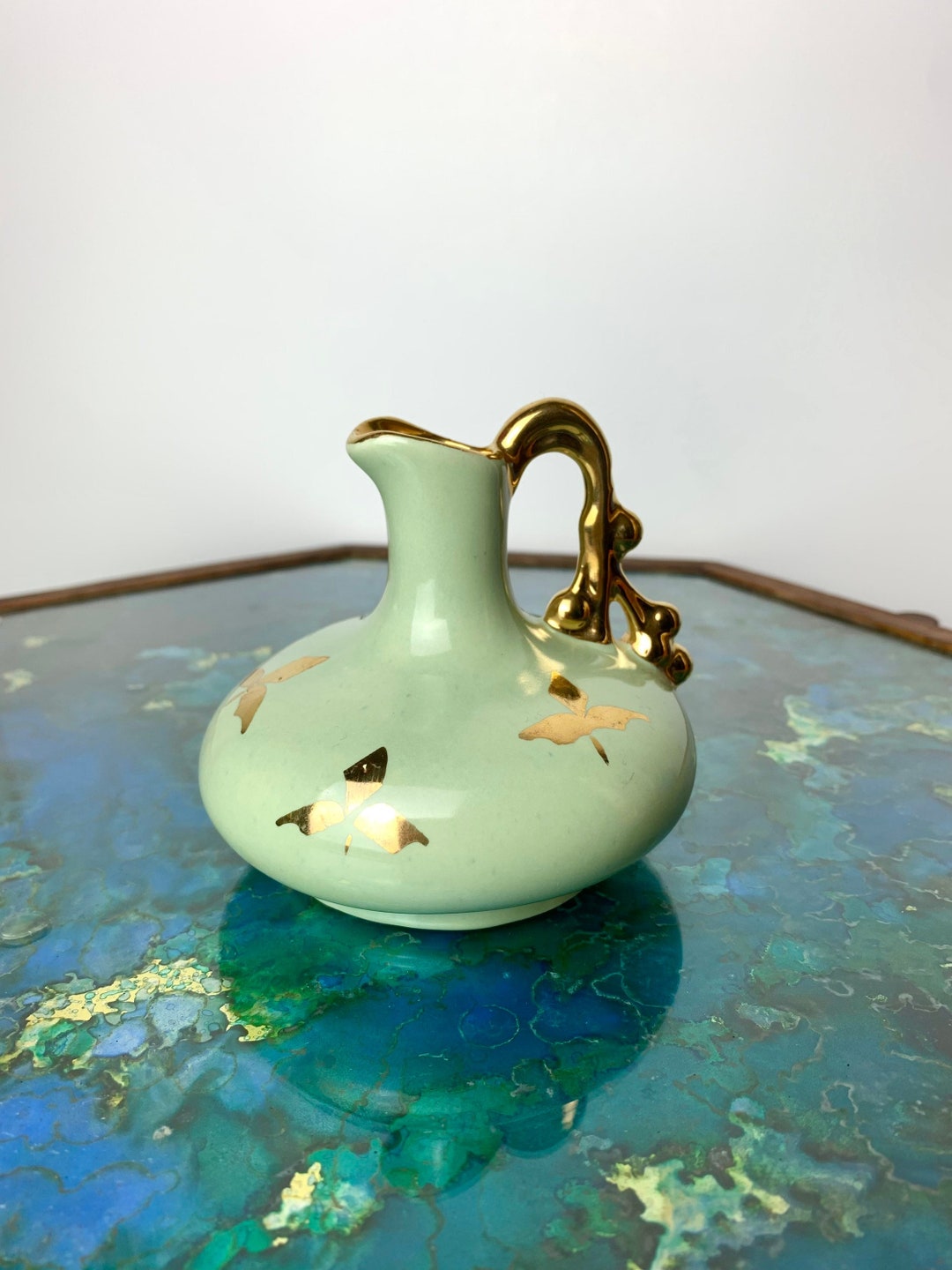 Vintage Le Pere Pottery Pastel Green and Gold Ceramic Mini Etsy