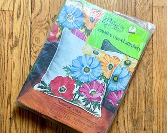Kit Broderie Lee Wards - Coussin Fleurs - Vintage Années 70 (Neuf)
