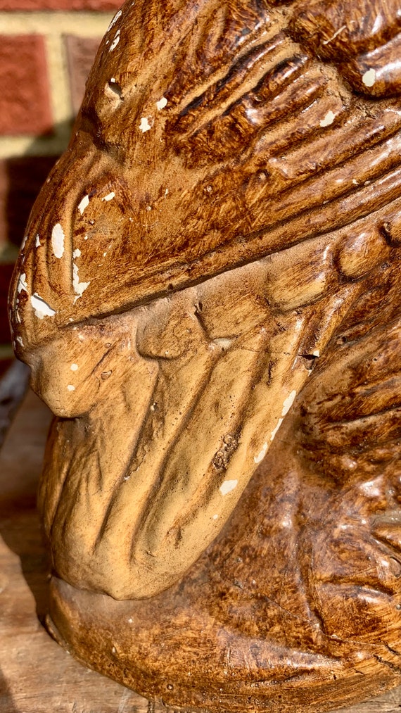 Vintage Heavy Chalkware Pair of Owls Clock Movement Made by