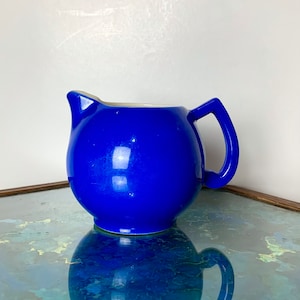 Vintage Blue Ceramic Cream Pitcher Made in Czechoslovakia Farmhouse Decor 7547