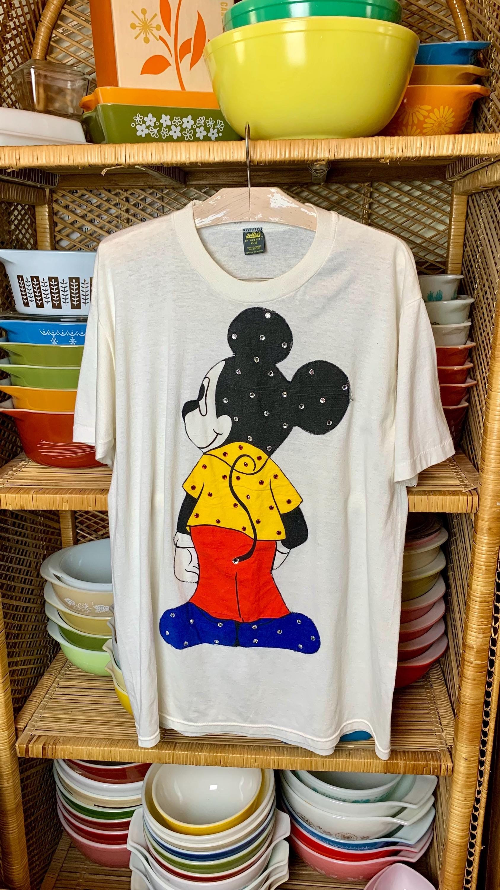 Vintage 1980s Mickey Mouse Single Stitch Tshirt With Rhinestone 