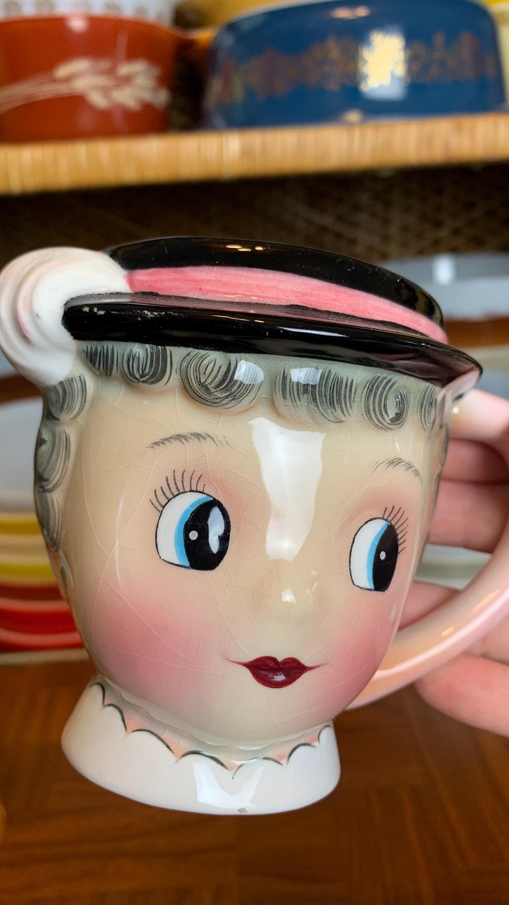 ひぐぴー Vintage PY Japan Lady Head Kitschy Ceramic Mug | Cute Retro