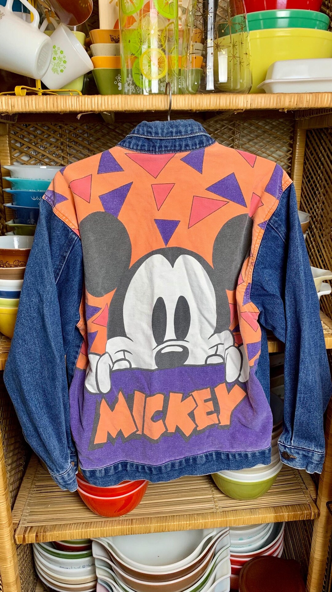 Vintage Mickey Mouse Mickey Wear Denim Jacket With Large Graphic