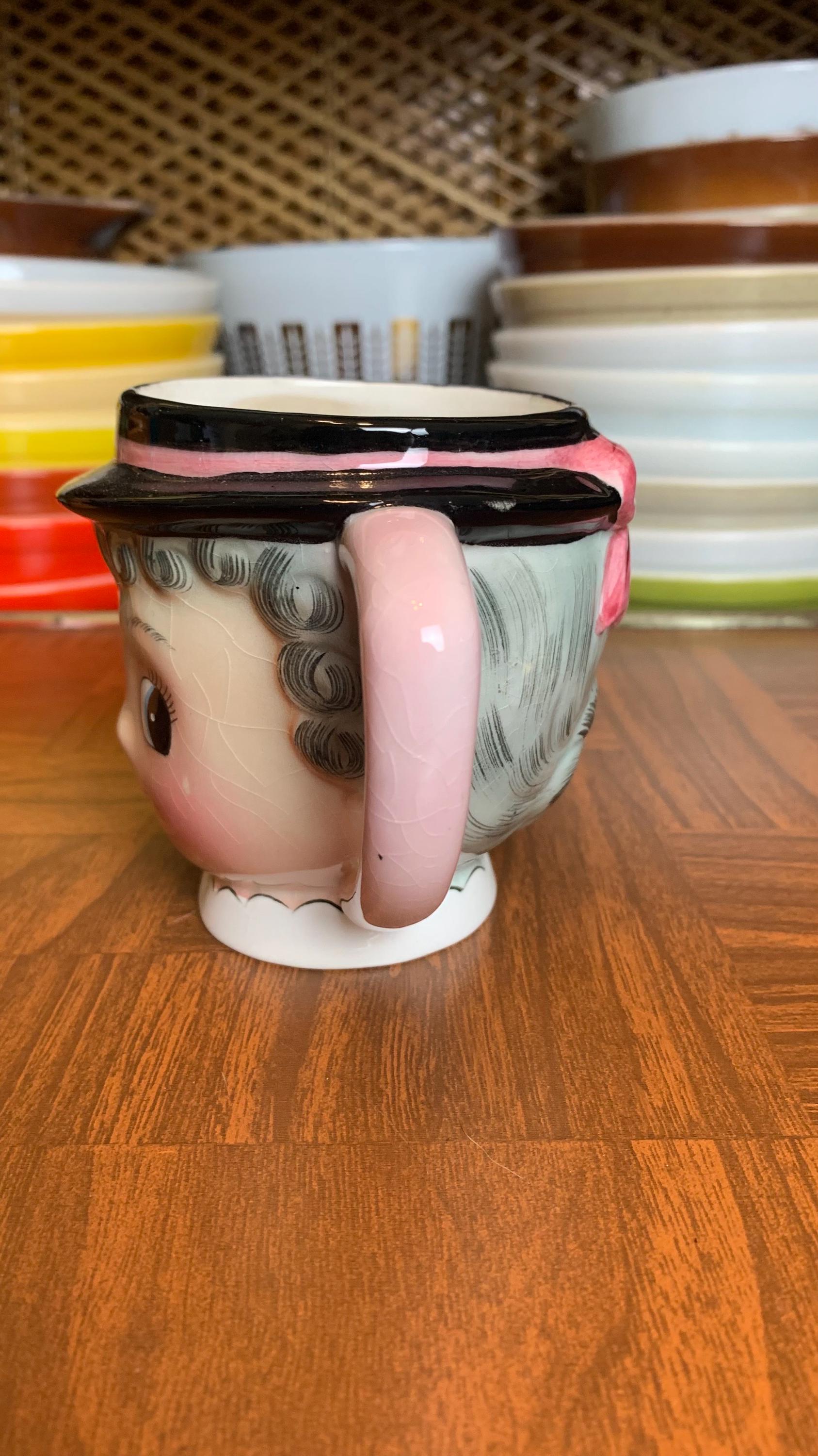 Vintage PY Japan Lady Head Kitschy Ceramic Mug | Cute Retro