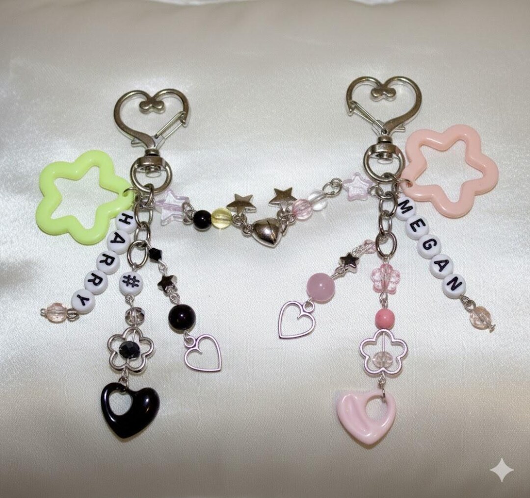Personalized Black & Pink Keychain Set, Custom Couple Gift - Etsy