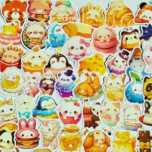 Cartoon Food Animal Stickers, Food stickers, Cute animal stickers, cartoon stickers, arts and crafts, bottle, books, mugs, laptops, journals