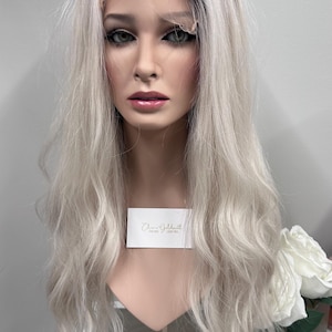 Grey silver human hair lace top lace front wig