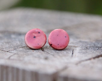 Tiny Ceramic Dot Earrings in Pink Dotted Glaze, Ceramic Jewelry, Dot Earring, Stud Earrings, 3 Sizes Dot Earring, Handmade Ceramic Jewelry