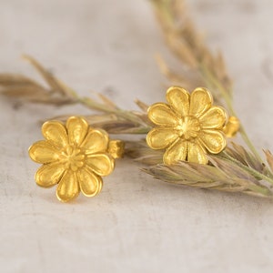 Octapetalos Rodakas Stud Earrings, 14k Gold, Flower Earrings, Ancient Greek Patterns, Gift for Her, Nature Theme, Handmade Earrings, Classic image 1