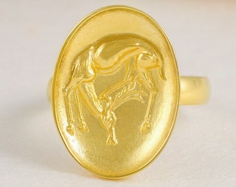 Gold Signet Artemis Ring, 14k Gold, Artemis Ring, Gold Seal Ring, Hellenic Ring, Ancient Greek Ring, Handcrafted, Mythical Ring, Goddess