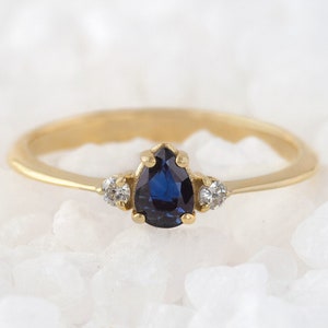 Gold Sapphire & Diamond Ring, 14k Gold, Sapphire and Diamond Ring, Little Precious Earrings, Solitaire Ring, Gift for Her, Engagement Ring image 1