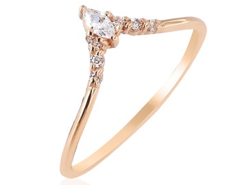 Anillo apilable Pinkgold V Tiara, 14k Pinkgold, anillo solitario, anillo de compromiso, anillo de boda, anillo combinado, piedra única, regalo para ella