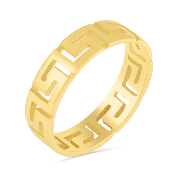 Gold Greek Key Ring, 14k Gold, Meander Symbol, Ancient Greek, Handmade Ring, Signet Ring, Eternity, Meander Ring, Classic, Gift for Her