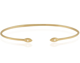 Gold Bangle Diamond Bracelet, 14k Gold, Diamond Gemstome, Minimal, Open Bangle Bracelet, Gift for Her, Everyday Wear, Handmade