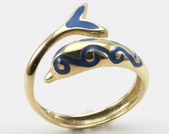 Dolphin Ring, 14K Gold, Enamel, Handmade Ring, Ancient Greece, Dolphins, Ancient Symbols, Animal Lovers, Anniversay Gift, Gift for Her