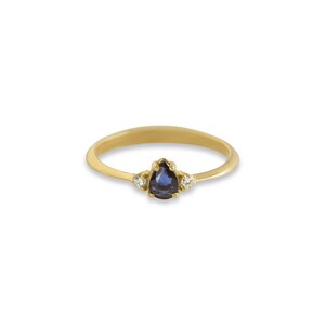 Gold Sapphire & Diamond Ring, 14k Gold, Sapphire and Diamond Ring, Little Precious Earrings, Solitaire Ring, Gift for Her, Engagement Ring image 2