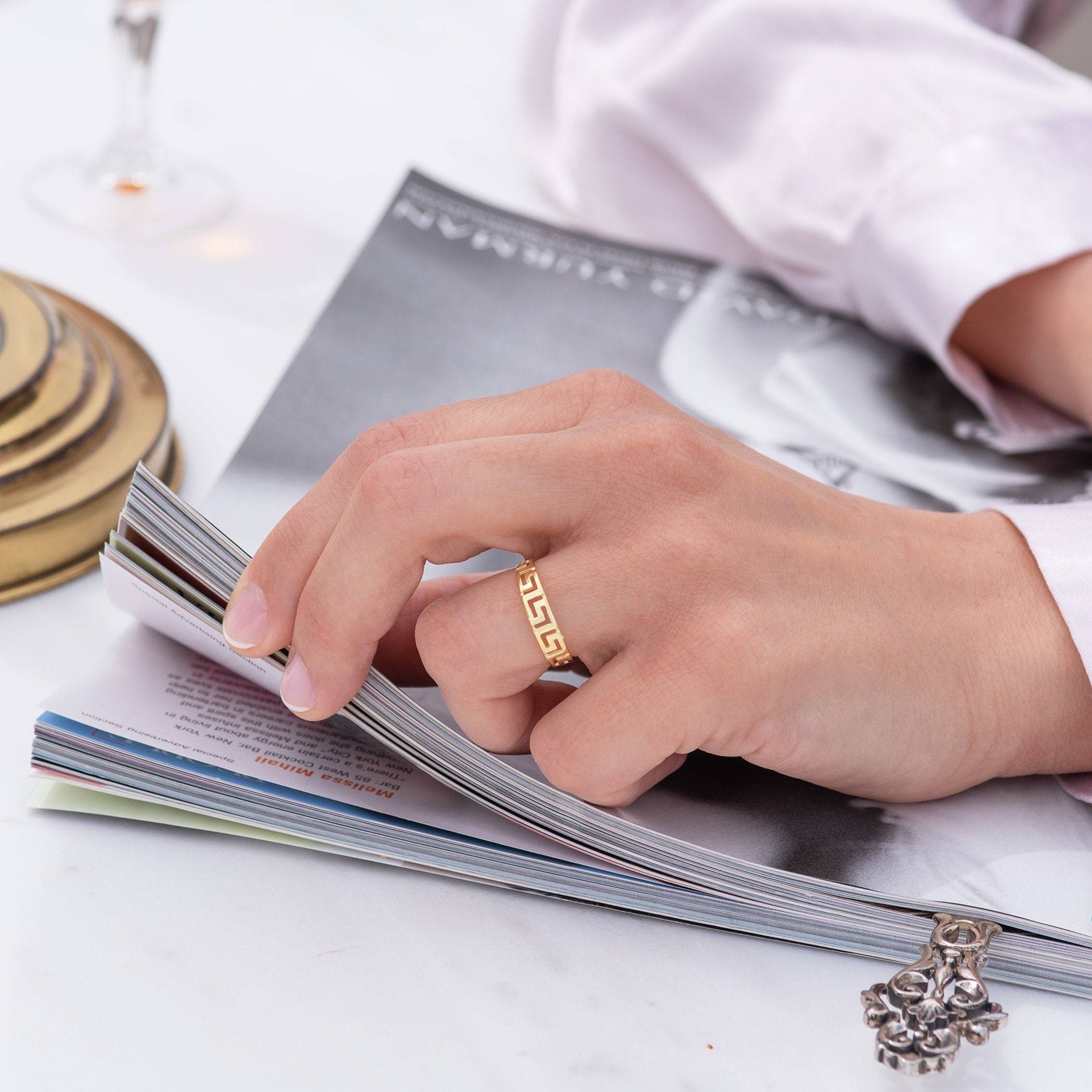 Gold Greek Key Ring, 14k Gold, Meander Symbol, Ancient Greek, Handmade