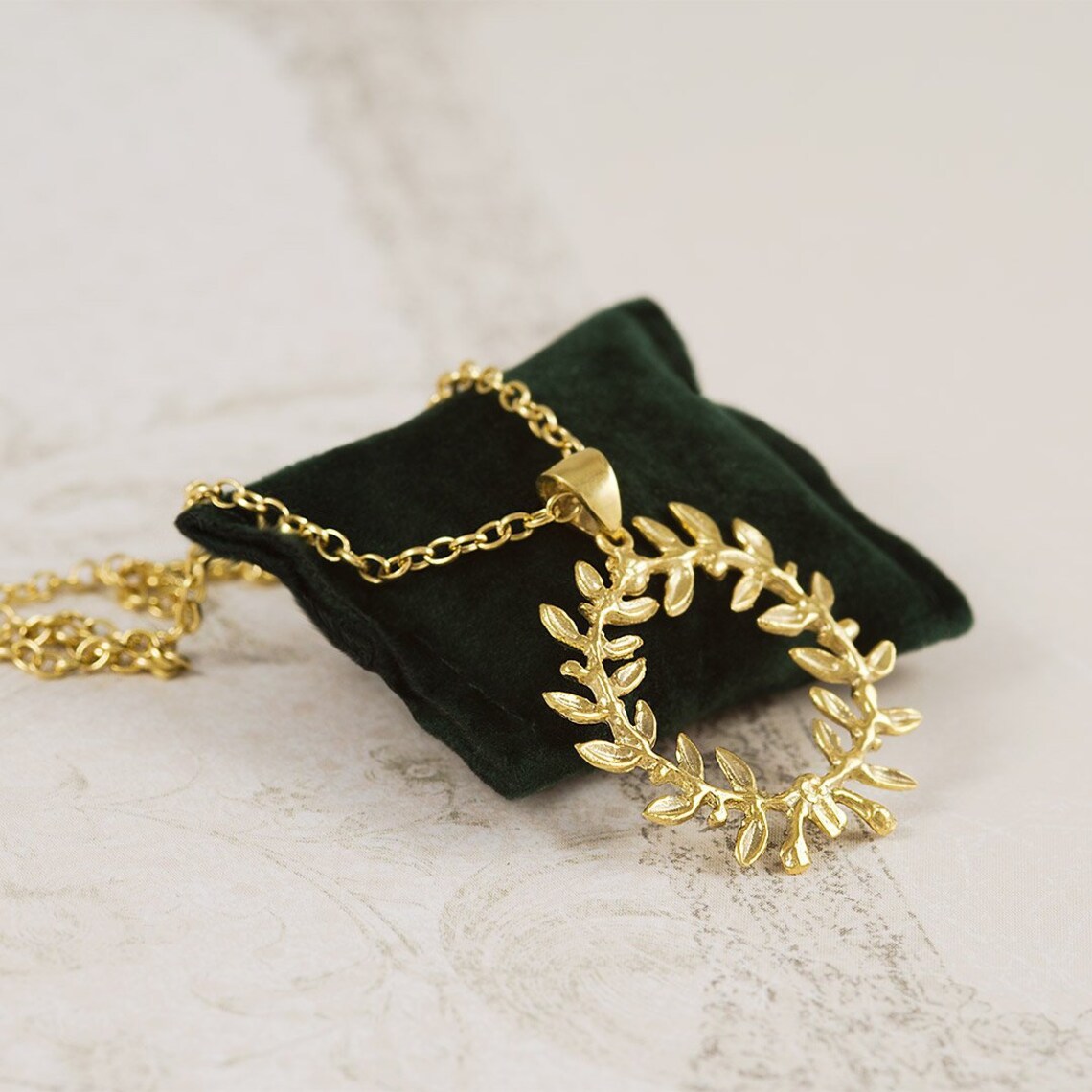 14k Solid Gold Olive Wreath Pendantgold Olive Leaf Pendant Etsy