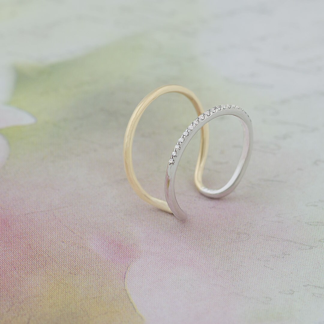 14k Gold, Two Lines Ring, 14k Yellow and Whitegold, Wedding Ring ...