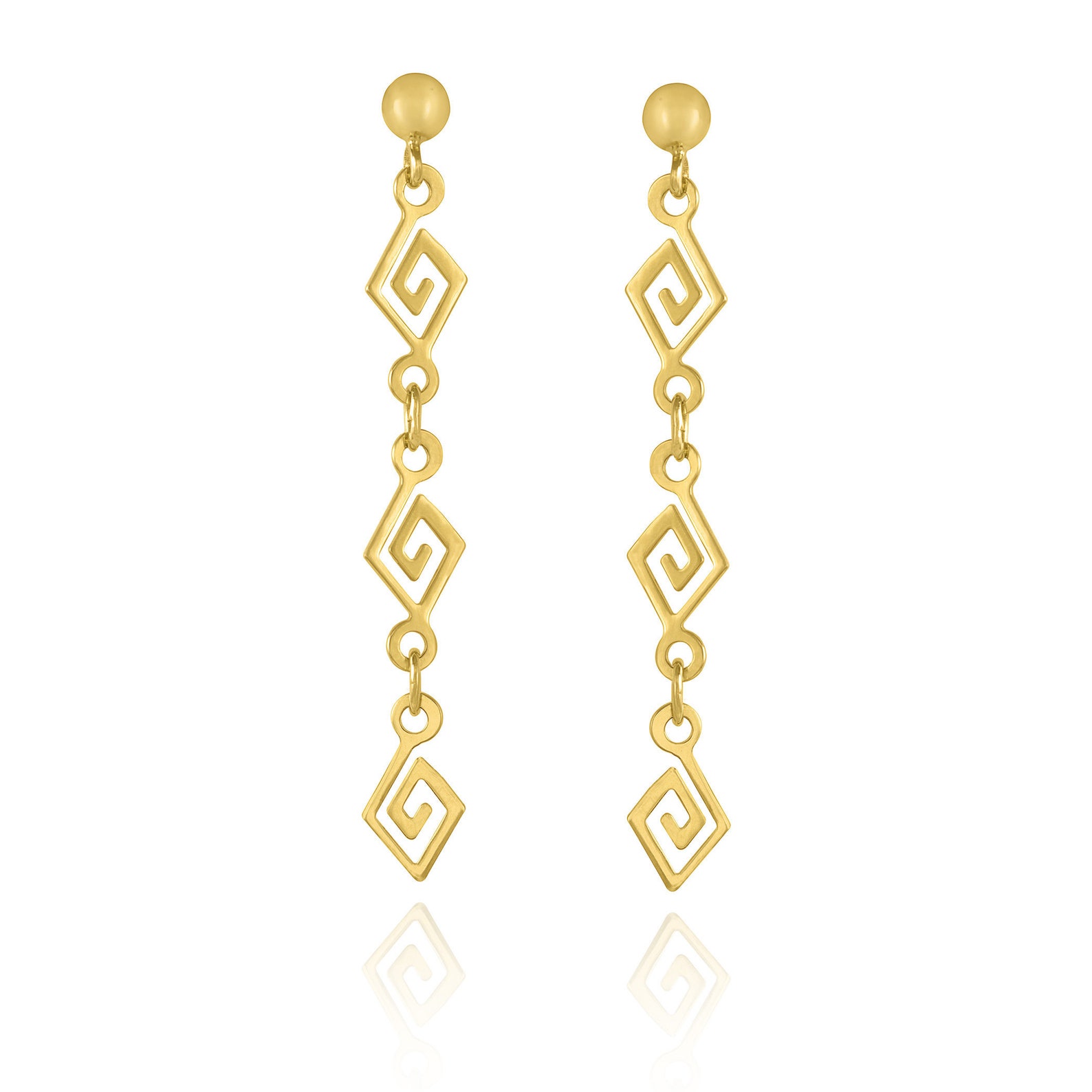 Long Gold Dangle Greek Key Earrings 14k Gold Greek Key | Etsy