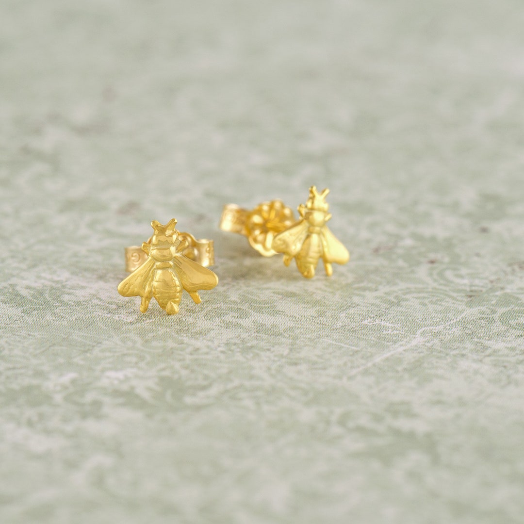 Mini Honey Bee Earrings, 14k Gold, Stud Earrings, Minoan, Cretan