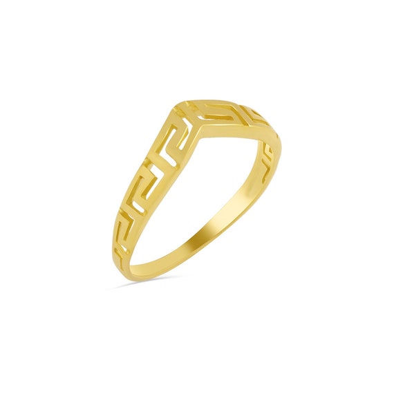 V Shape Gold Greek Key Ring 14k Gold Meander Symbol Ancient Etsy