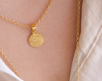 14k gold pendant , phaistos disc (disk), minoan pendant, ancient greek gold pendant,phaestos pendant,stacked necklace, layering pendant