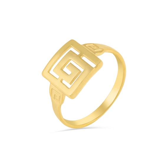 14k Gold Square Greek Key Ring 3 14k Gold Meander Symbol Ancient Greek Handmade Ring Signet Ring Unisex Ring Classic Gift for Her