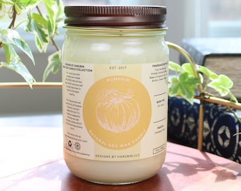 Pumpkin Soy Candle: 12oz Hand Poured, Fall Scent