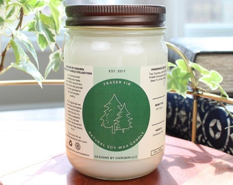 Fraser Fir Soy Candle | 12oz Candle | Hand Poured Soy Candle | 100% Natural Soy Wax Candle | Winter Candle